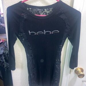 Bebe 3/4 sleeve with black lace rhinestone bling